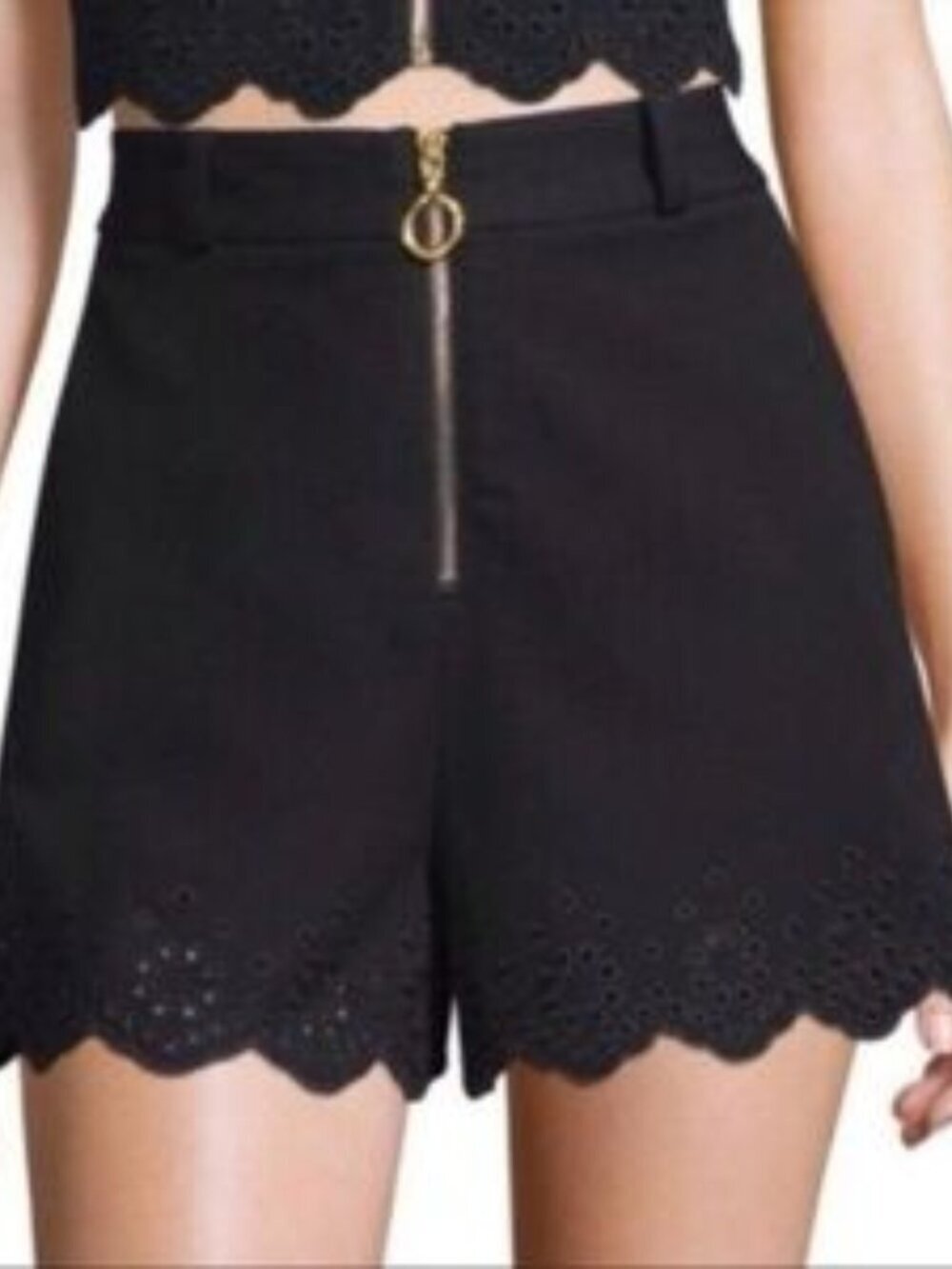 Derek Lam 10 Crosby Black High-Waisted Scalloped Eyelet Shorts Sz 8 38942